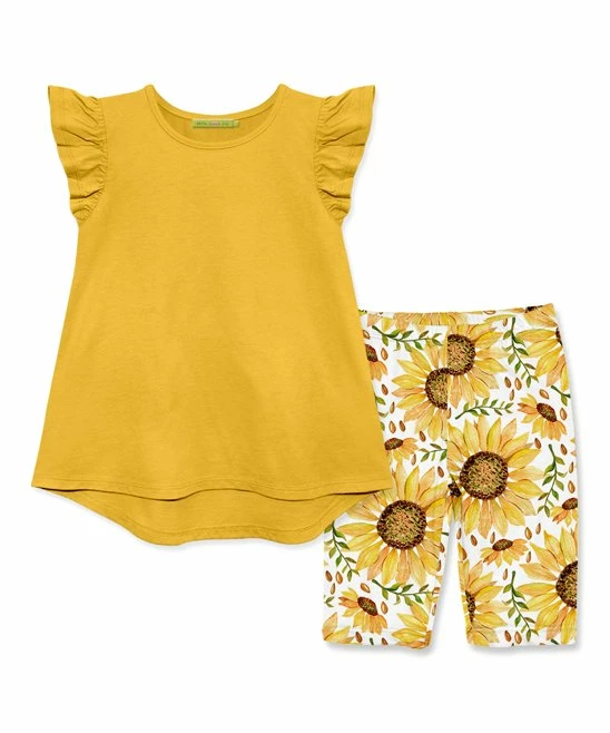 Hot Sale π Millie+ By Millie Loves Lily Yellow Angel-Sleeve Top & Sunflower Bike Shorts - π§ Girls For Kids β 1 Hot Sale π Millie+ By Millie Loves Lily Yellow Angel-Sleeve Top & Sunflower Bike Shorts - π§ Girls For Kids β