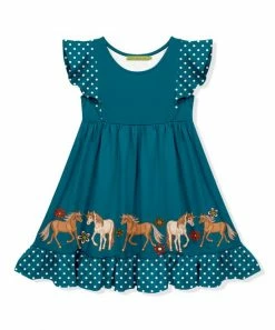 Hot Sale ✔️ Millie+ By Millie Loves Lily Teal & White Polka Dot Pony Ruffle-Accent Angel-Sleeve 👗 Dress - 👧 Girls For Kids 😍