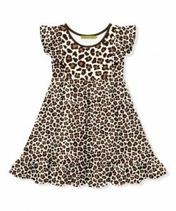 Budget 😉 Millie+ By Millie Loves Lily Cream & Brown Leopard Ruffle-Accent Angel-Sleeve 👗 Dress - 👧 Girls For Kids ✨