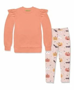 Cheapest 🎁 Millie Loves Lily Coral Ruffle-Trim Sweatshirt & Pink 'Boo' 💀 Halloween Leggings - 👧 Girls For Kids 🤩