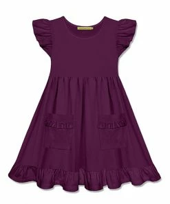 Buy 👏 Millie Loves Lily Plum Patch-Pocket Angel-Sleeve 👗 Dress - 👧 Girls For Kids 🔔