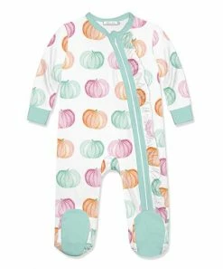 Best Pirce ✨ Little Millie White Multicolor Pastel Pumpkins Ruffle-Trim Footie - Infant For Baby & Maternity 🎁