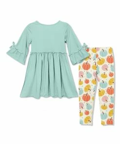 Brand new 🥰 Millie Loves Lily Mint Bow Bell-Sleeve A-Line 👗 Dress & Cream Pumpkins Leggings - 👧 Girls For Kids 🛒 -Little Millie-shop zu107806525 alt 2 tm1661366588