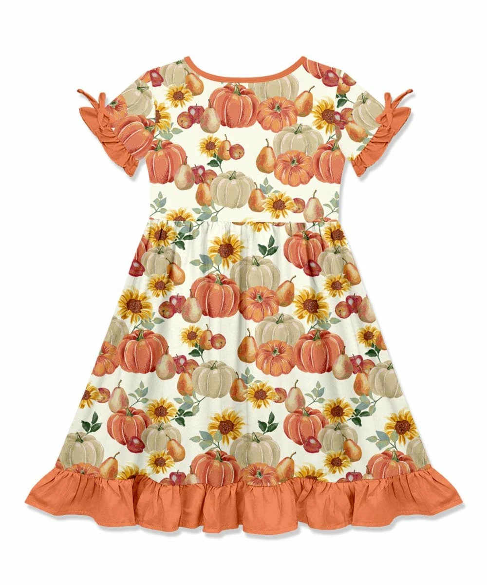 New π Millie Loves Lily Orange Multicolor Pumpkin Harvest Bow-Sleeve A-Line π Dress - Toddler & π§ Girls For Kids π 3 New π Millie Loves Lily Orange Multicolor Pumpkin Harvest Bow-Sleeve A-Line π Dress - Toddler & π§ Girls For Kids π - Image 3