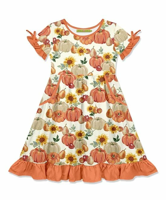 New π Millie Loves Lily Orange Multicolor Pumpkin Harvest Bow-Sleeve A-Line π Dress - Toddler & π§ Girls For Kids π 1 New π Millie Loves Lily Orange Multicolor Pumpkin Harvest Bow-Sleeve A-Line π Dress - Toddler & π§ Girls For Kids π