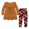 New 🥰 Millie Loves Lily Rust Ruffle-Accent Long-Sleeve Top & Plum Cinnamon Floral Leggings - Toddler & 👧 Girls For Kids ⭐