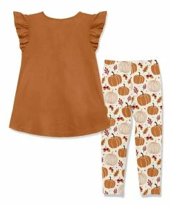 Cheapest 😀 Millie Loves Lily Rust Button-Accent Angel-Sleeve Top & Cream Pumpkin Paradise Leggings - Toddler & 👧 Girls For Kids 🌟 -Little Millie-shop zu107806602 alt 2 tm1661366588