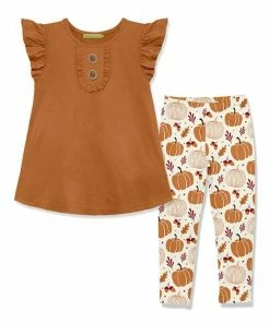 Cheapest 😀 Millie Loves Lily Rust Button-Accent Angel-Sleeve Top & Cream Pumpkin Paradise Leggings - Toddler & 👧 Girls For Kids 🌟