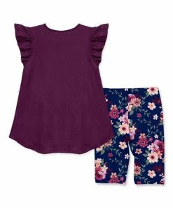 Cheap ⭐ Millie Loves Lily Plum Angel-Sleeve Top & Navy Willow Floral Bike Shorts - 👧 Girls For Kids 🥰 -Little Millie-shop zu107806670 alt 2 tm1661865835