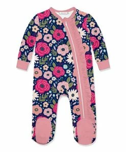 Hot Sale 😀 Little Millie Navy Christie Roses Ruffle-Trim Footie - Infant For Baby & Maternity 🤩