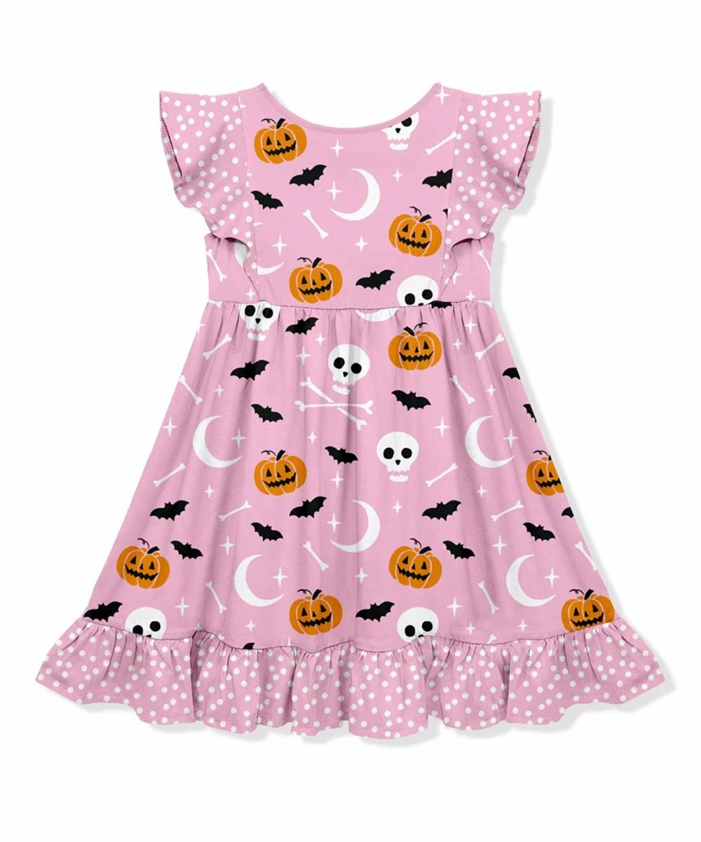 Budget π Millie Loves Lily Pink & Orange Skulls & Crossbones Angel-Sleeve π Dress - π§ Girls For Kids β 3 Budget π Millie Loves Lily Pink & Orange Skulls & Crossbones Angel-Sleeve π Dress - π§ Girls For Kids β - Image 3
