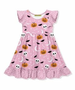 Budget 🔔 Millie Loves Lily Pink & Orange Skulls & Crossbones Angel-Sleeve 👗 Dress - 👧 Girls For Kids ⌛