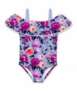 Promo 🎉 Millie Loves Lily Periwinkle Rose Ruffle Off-Shoulder One-Piece - 👧 Girls For Kids 🥰