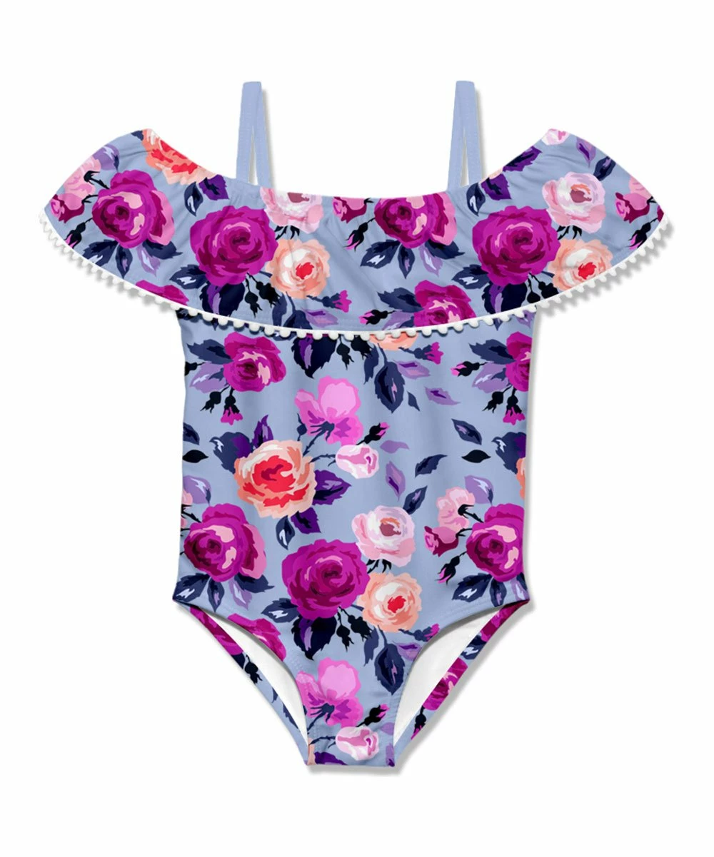 Promo π Millie Loves Lily Periwinkle Rose Ruffle Off-Shoulder One-Piece - π§ Girls For Kids π₯° 1 Promo π Millie Loves Lily Periwinkle Rose Ruffle Off-Shoulder One-Piece - π§ Girls For Kids π₯°