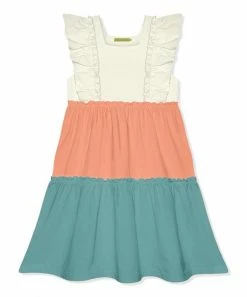 Best reviews of 🛒 Simply Millie By Millie Loves Lily Coral & Nile Blue Sleeveless Square Neck Tiered A-Line 👗 Dress - 👧 Girls For Kids ✔️