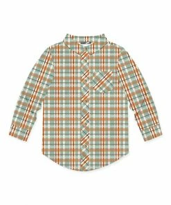 Best deal 👍 Millie & Maxx Nile Blue & Orange Pumpkin Patch Plaid Long-Sleeve Button-Up - Toddler & Boys For Kids 🔔