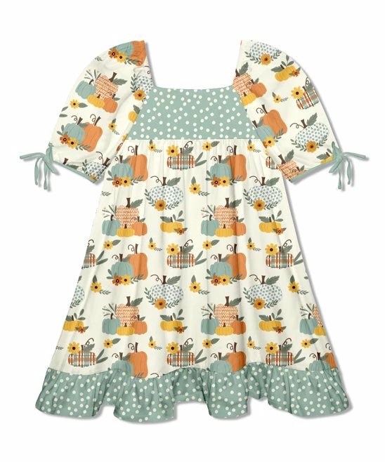 New π Millie Loves Lily Cream & Orange Pumpkin Patchwork Puff-Sleeve Babydoll π Dress - π§ Girls For Kids π 4 New π Millie Loves Lily Cream & Orange Pumpkin Patchwork Puff-Sleeve Babydoll π Dress - π§ Girls For Kids π - Image 4