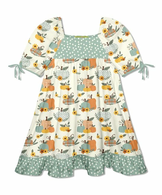 New π Millie Loves Lily Cream & Orange Pumpkin Patchwork Puff-Sleeve Babydoll π Dress - π§ Girls For Kids π 1 New π Millie Loves Lily Cream & Orange Pumpkin Patchwork Puff-Sleeve Babydoll π Dress - π§ Girls For Kids π