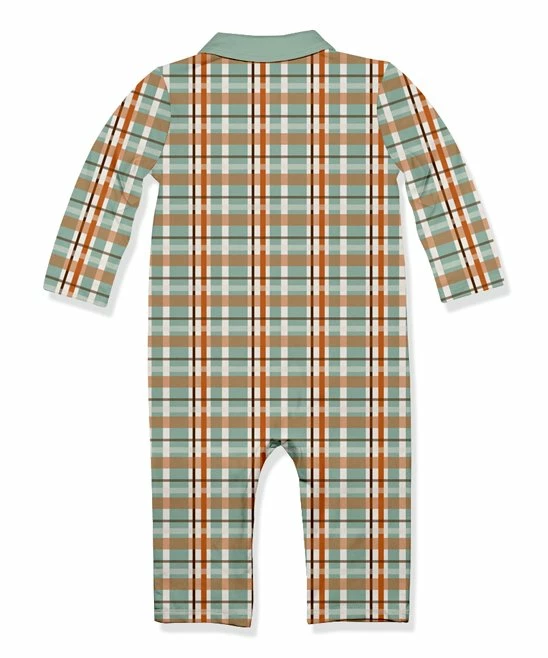 Cheapest π Little Millie Nile Blue Pumpkin Patch Plaid Collared Long-Sleeve Playsuit - Infant For Baby & Maternity π 3 Cheapest π Little Millie Nile Blue Pumpkin Patch Plaid Collared Long-Sleeve Playsuit - Infant For Baby & Maternity π - Image 3