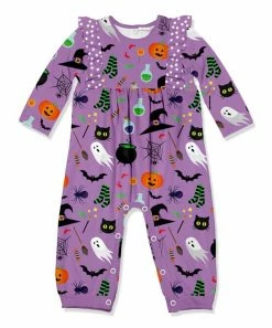 Top 10 💯 Little Millie Purple & Orange 🦇 Halloween Fright Ruffle-Trim Playsuit - Infant For Kids ❤️