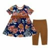 Wholesale 🛒 Little Millie Navy Autumn Florals Ruffle A-Line 👗 Dress & Brown Leggings - Infant For Baby & Maternity 🎉