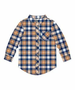 Wholesale 🛒 Millie & Maxx Navy & Rust Gingham Long-Sleeve Button-Up - Boys For Kids 🛒