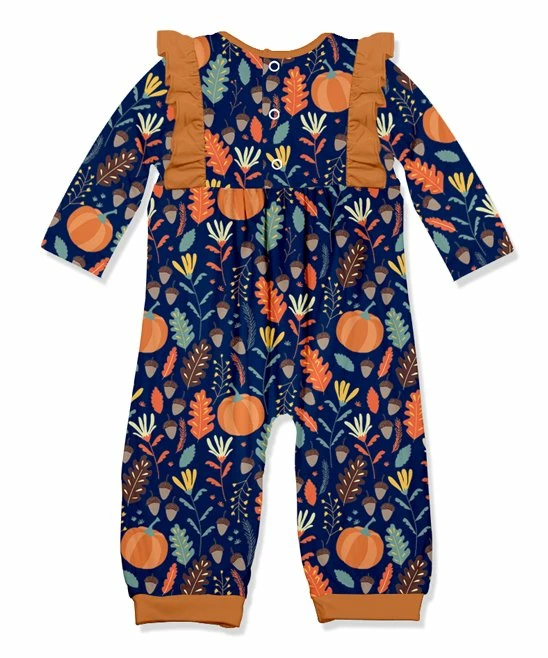 Promo π Little Millie Navy & Orange πͺ Thanksgiving Leaves Ruffle-Trim Playsuit - Infant For Kids π 3 Promo π Little Millie Navy & Orange πͺ Thanksgiving Leaves Ruffle-Trim Playsuit - Infant For Kids π - Image 3