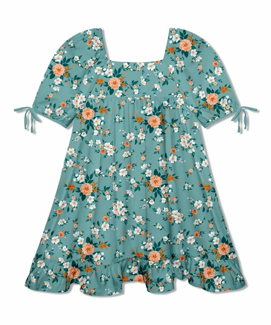 New π Millie Loves Lily Nile Blue & Peach Floral Garden Puff-Sleeve Babydoll π Dress - π§ Girls For Kids π 4 New π Millie Loves Lily Nile Blue & Peach Floral Garden Puff-Sleeve Babydoll π Dress - π§ Girls For Kids π - Image 4