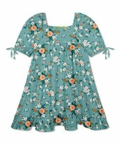 New 👍 Millie Loves Lily Nile Blue & Peach Floral Garden Puff-Sleeve Babydoll 👗 Dress - 👧 Girls For Kids 😉