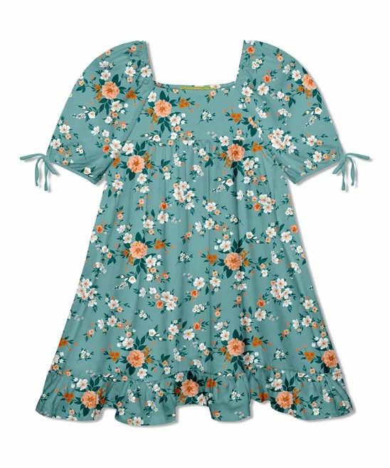 New π Millie Loves Lily Nile Blue & Peach Floral Garden Puff-Sleeve Babydoll π Dress - π§ Girls For Kids π 1 New π Millie Loves Lily Nile Blue & Peach Floral Garden Puff-Sleeve Babydoll π Dress - π§ Girls For Kids π