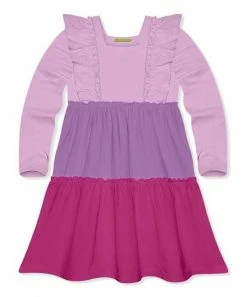 Cheap 😀 Simply Millie By Millie Loves Lily Purple & Rose Violet Ruffle Square Neck Tiered A-Line 👗 Dress - 👧 Girls For Kids 🛒