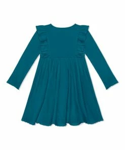 Cheap 🔥 Simply Millie By Millie Loves Lily Teal Ribbed Ruffle-Accent A-Line 👗 Dress - 👧 Girls For Kids 🥰 -Little Millie-shop zu107972450 alt 2 tm1659979284
