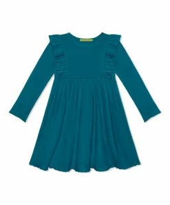Cheap 🔥 Simply Millie By Millie Loves Lily Teal Ribbed Ruffle-Accent A-Line 👗 Dress - 👧 Girls For Kids 🥰