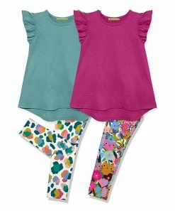 Buy 💯 Millie Loves Lily Rose Violet & Mint Kitten Floral Leggings Set - Infant, Toddler & 👧 Girls For Kids 💯