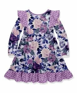 Best Sale ⭐ Millie Loves Lily Purple Fame Floral Ruffle Long-Sleeve A-Line 👗 Dress - Infant, Toddler & 👧 Girls For Kids 😀 -Little Millie-shop zu108122309 alt 2 tm1660396613