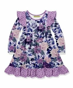 Best Sale ⭐ Millie Loves Lily Purple Fame Floral Ruffle Long-Sleeve A-Line 👗 Dress - Infant, Toddler & 👧 Girls For Kids 😀