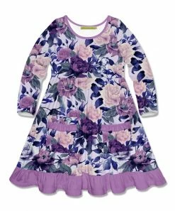Hot Sale ✨ Millie Loves Lily Purple & Pink Fame Floral Pocket Long-Sleeve A-Line 👗 Dress - 👧 Girls For Baby & Maternity 🔔
