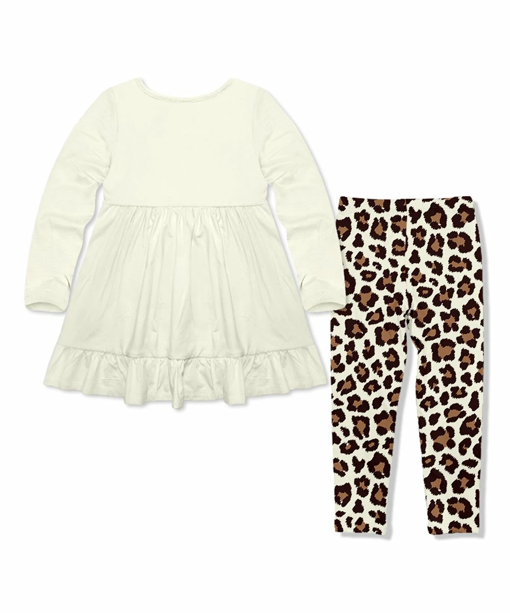 New π Millie Loves Lily Cream Long-Sleeve Babydoll Top & Leopard Leggings - Infant, Toddler & π§ Girls For Kids π 3 New π Millie Loves Lily Cream Long-Sleeve Babydoll Top & Leopard Leggings - Infant, Toddler & π§ Girls For Kids π - Image 3
