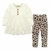 New 🌟 Millie Loves Lily Cream Long-Sleeve Babydoll Top & Leopard Leggings - Infant, Toddler & 👧 Girls For Kids 🎉