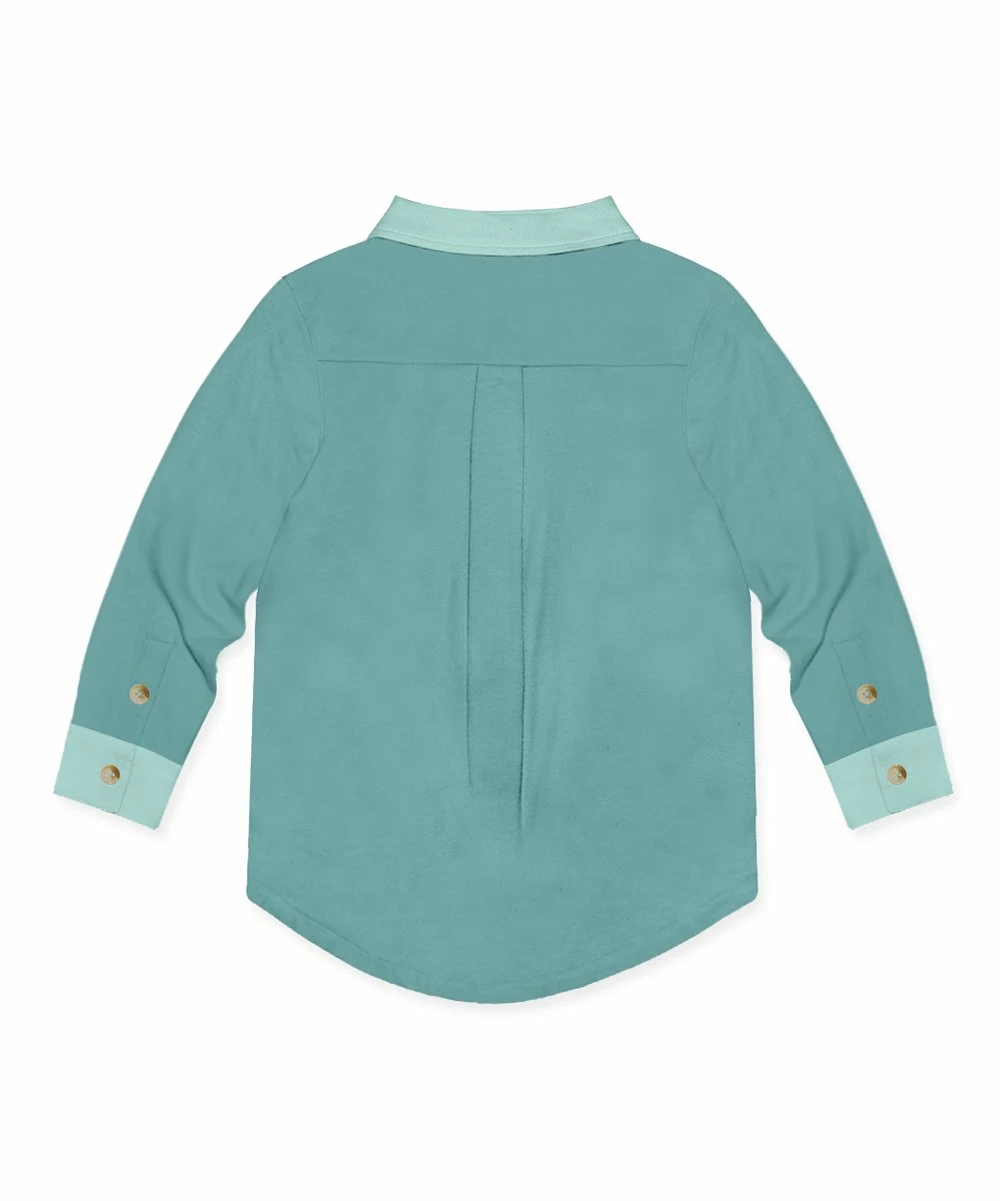 Deals ⌛ Millie & Maxx Nile Blue & Mint Long-Sleeve Button-Up - Toddler & Boys For Kids ⭐ 2 Deals ⌛ Millie & Maxx Nile Blue & Mint Long-Sleeve Button-Up - Toddler & Boys For Kids ⭐ - Image 2