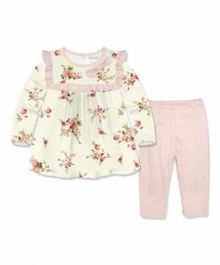 Outlet 👏 Little Millie Cream Vintage Bouquet Ruffle-Accent Tunic & Pink Leggings - Infant For Kids 🥰