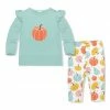 Deals ⌛ Little Millie Mint Pumpkins Snap Angel-Sleeve Top & Leggings - Infant For Baby & Maternity 🔔