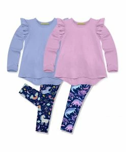 Best deal ⌛ Millie Loves Lily Navy & Lilac Boho Dino Leggings Set - Infant, Toddler & 👧 Girls For Kids 🎁