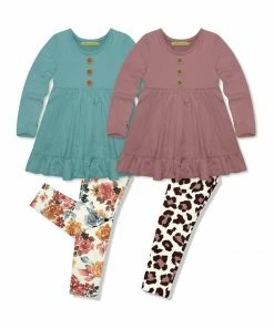 Cheap 🌟 Millie Loves Lily Nile Blue & Plum Autumn Florals Leggings Set - Infant, Toddler & 👧 Girls For Kids 💯