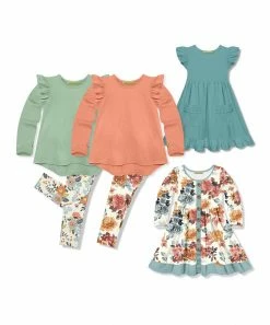 Deals 👏 Millie Loves Lily Mint & Coral Autumn Florals Leggings Set - Infant, Toddler & 👧 Girls For Kids 😉