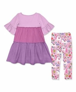 Deals 👍 Millie Loves Lily Lilac Violet Tiered A-Line 👗 Dress & Pink Darling Unicorn Leggings - Infant, Toddler & 👧 Girls For Kids 🛒 -Little Millie-shop zu108289316 alt 2 tm1661173716