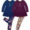 Promo ⭐ Millie Loves Lily Mauve Willow Floral Leggings Set - Infant, Toddler & 👧 Girls For Kids 🔥