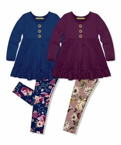 Promo ⭐ Millie Loves Lily Mauve Willow Floral Leggings Set - Infant, Toddler & 👧 Girls For Kids 🔥