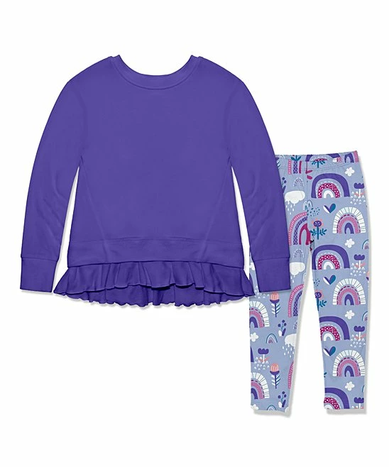 Outlet 𧨠Millie Loves Lily Blue Iris Ruffle-Hem Pullover & Lilac Spring Rainbow Leggings - Infant, Toddler & π§ Girls For Kids βοΈ 1 Outlet 𧨠Millie Loves Lily Blue Iris Ruffle-Hem Pullover & Lilac Spring Rainbow Leggings - Infant, Toddler & π§ Girls For Kids βοΈ