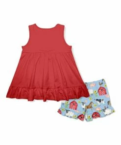 Buy 🛒 Millie Loves Lily Red Ruffle-Hem Babydoll Top & Blue Barnyard Ruffle Shorts - Infant, Toddler & 👧 Girls For Kids 👍 -Little Millie-shop zu108297288 alt 2 tm1665505323